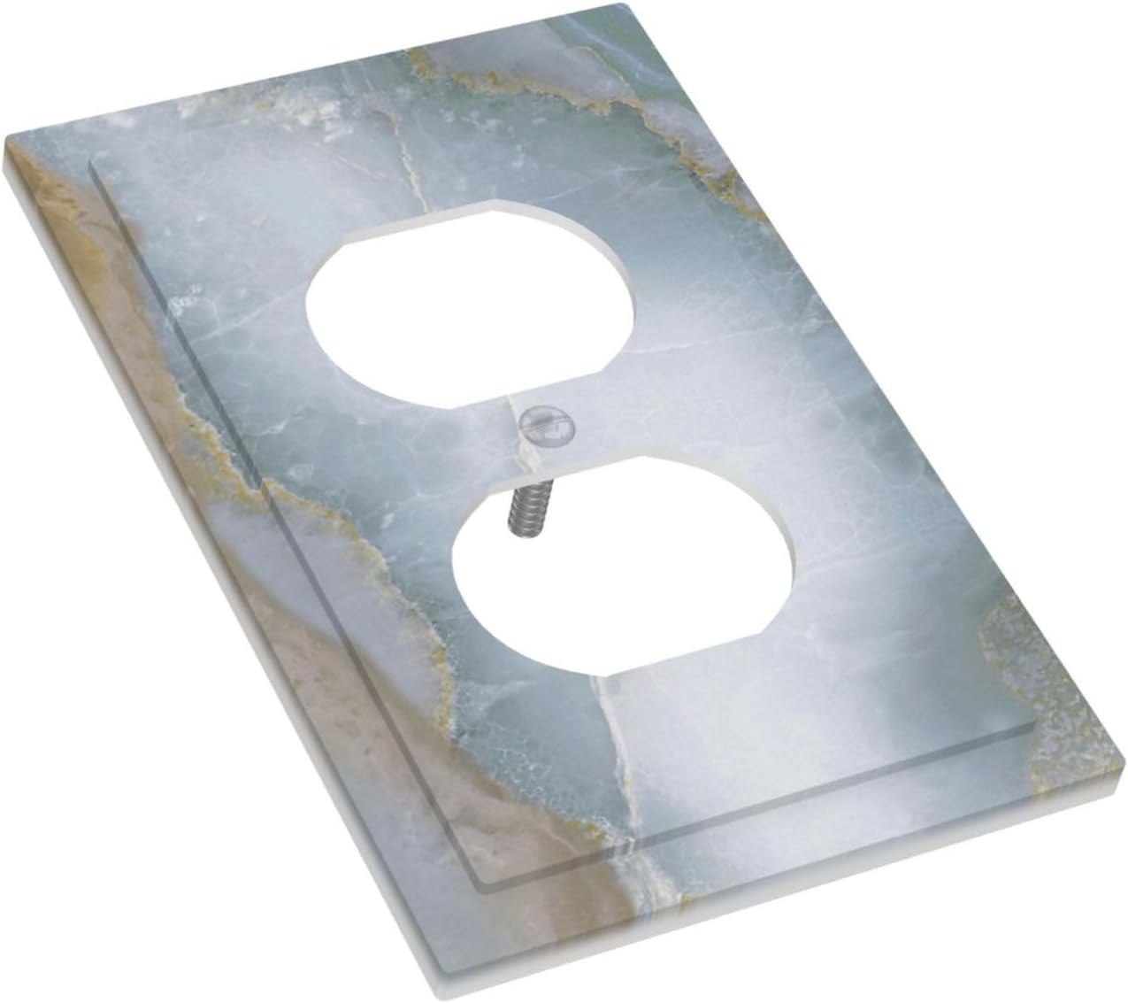 Outlet Covers Colored Art Marble Golden Line 1 Gang Duplex Light Switch Cover Decorative Switch Plates Electrical Receptacle Faceplate Wall Plate For Bathroom Kitchen Decor