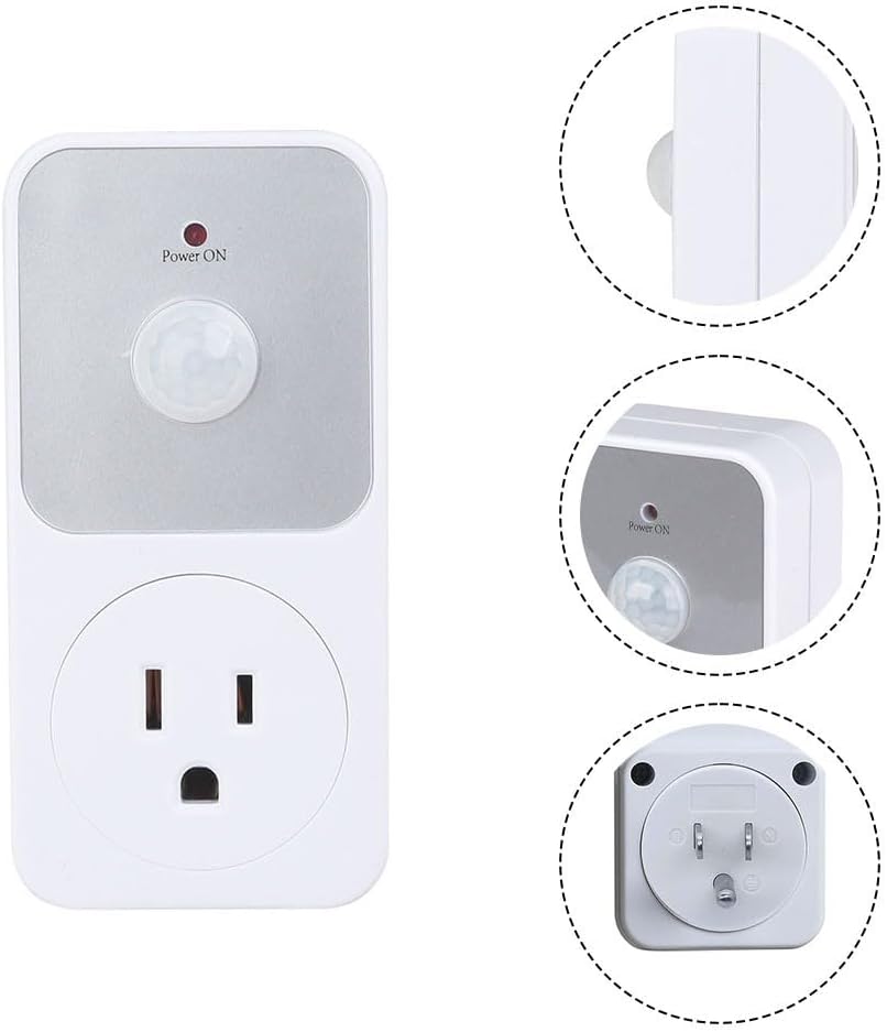 Motion Sensor Outlet, PIR Motion Sensor Power Socket Switch, 110V 1800W, Auto On/Off With 5-Minute Delay, 8-Meter Detection For Home Security In Garage And Hallway, White