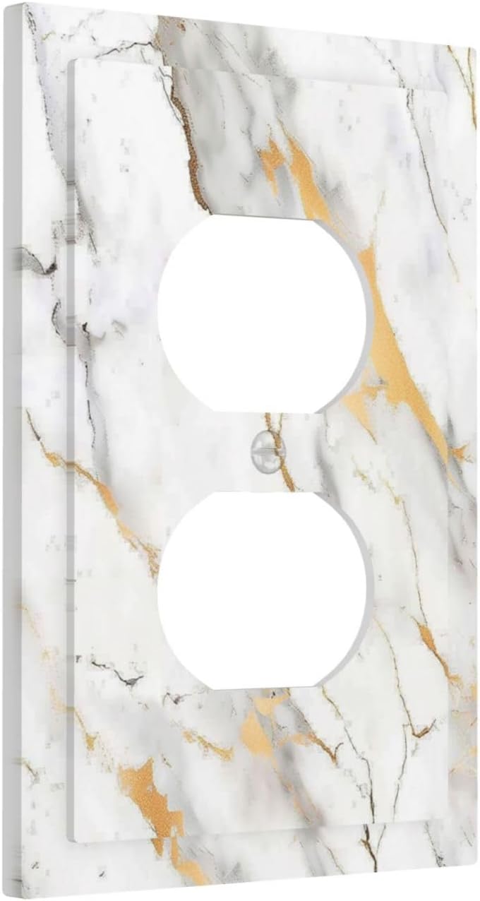 Outlet Covers Marbling Style White Background Gold Gray Stripes 1 Gang Duplex Light Switch Cover Decorative Switch Plates Electrical Receptacle Faceplate Wall Plate For Bathroom Kitchen