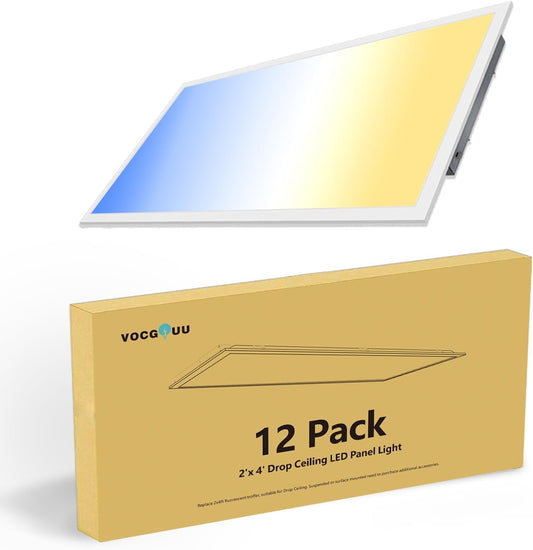 12 Pack 2x4 LED Flat Panel Lights - Drop Ceiling Light Fixture 5000K 4000K 3000K Selectable & 0-10v Dimmable, 50W 24x48 LED Light Fixture, 100-277Vac, ETL Listed