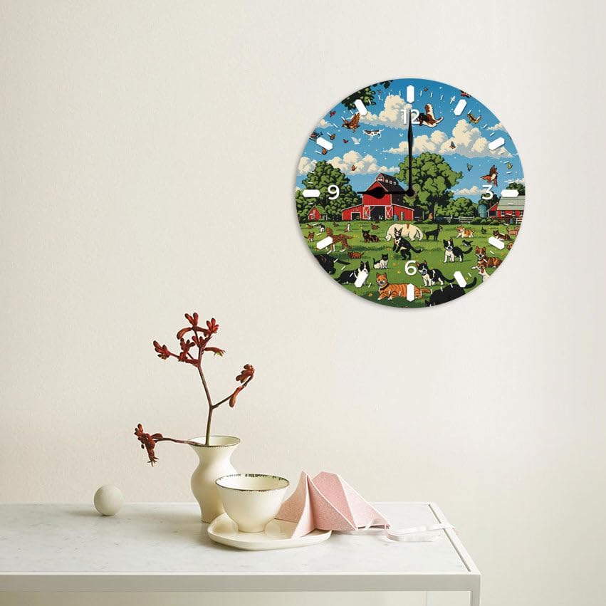 10 in Dog Pooping -5 Wood Wall Clock – Digital Time Display, Smart Home Compatible for Bedside or Workspace