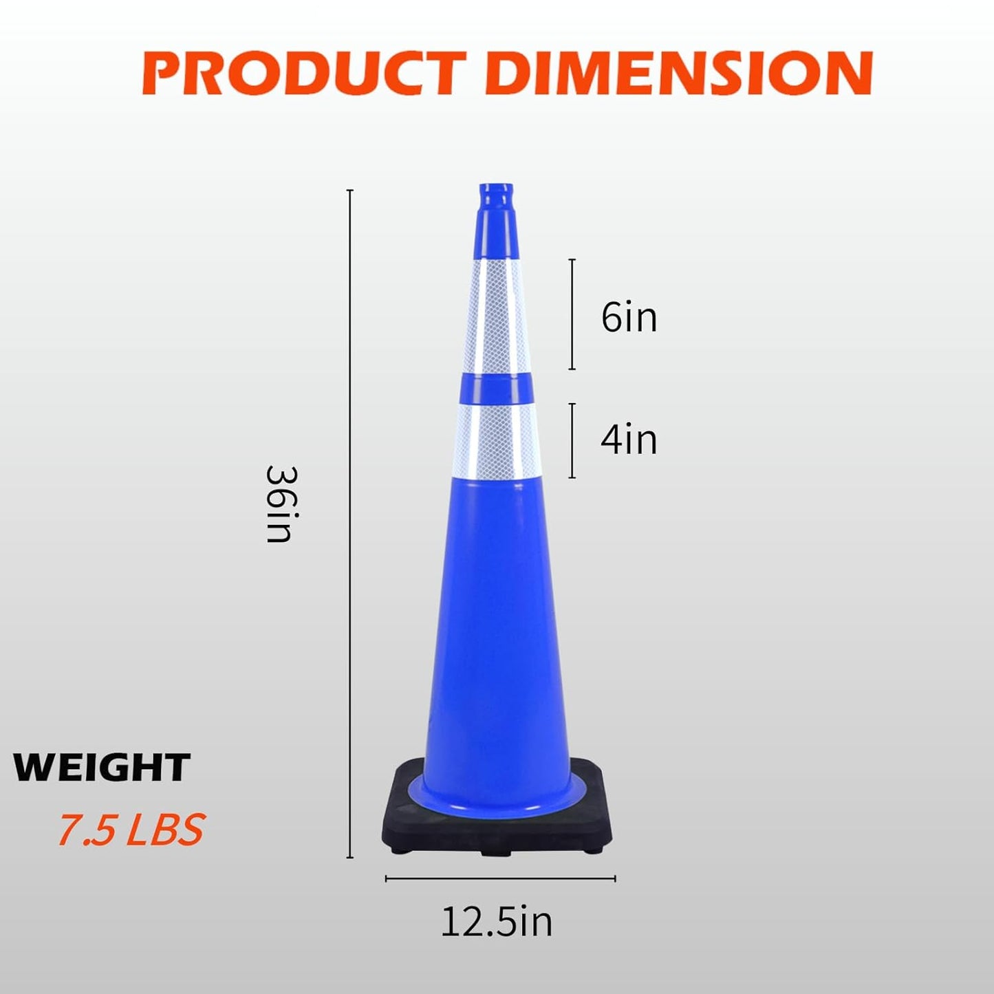 8 Pack 36 Inch Blue Traffic Cones with Reflective Tape, Heavy Duty Black Base Safety Cones for Airports, Warehouses and Large Event Spaces (8, Blue, 36 Inch)