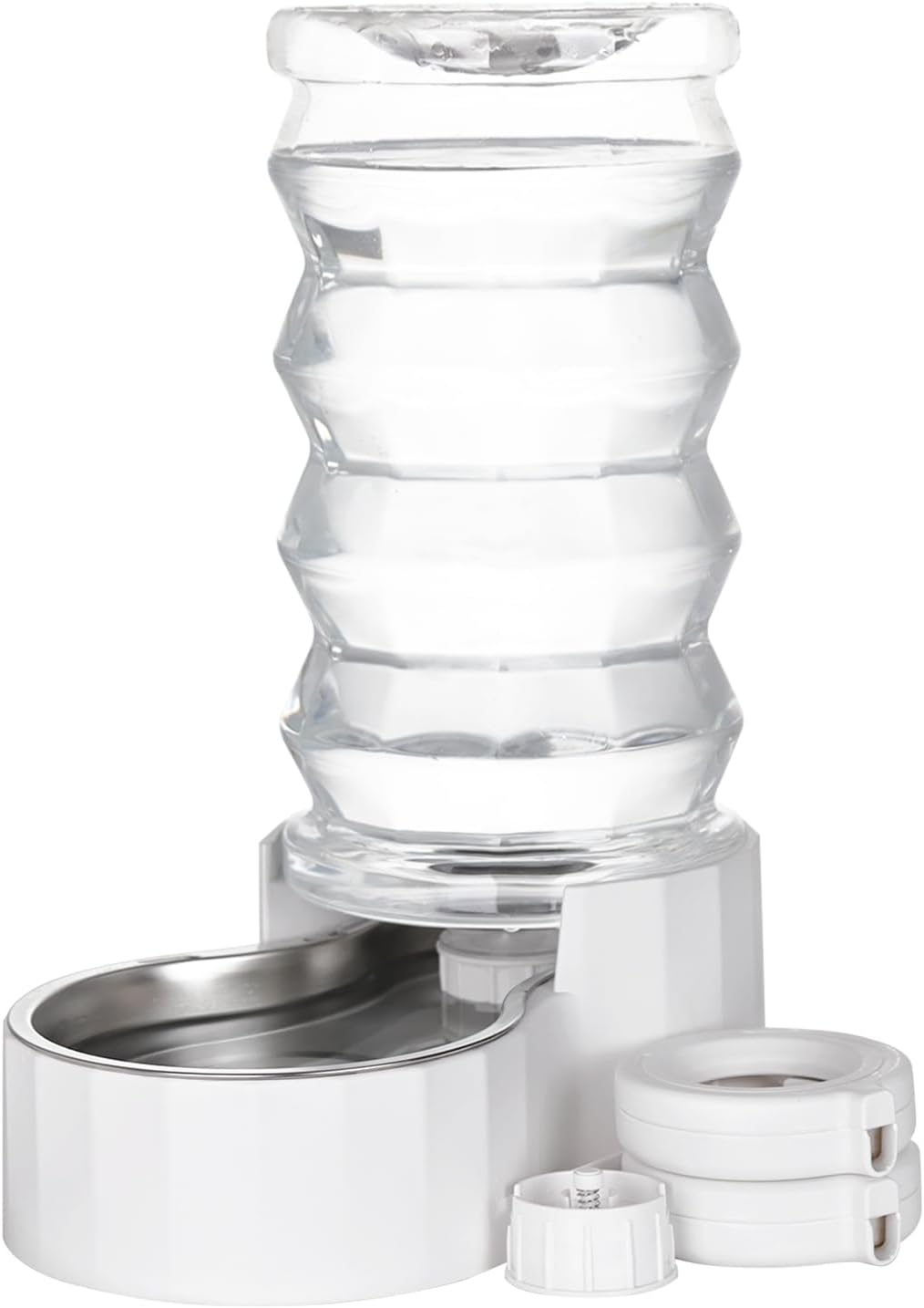 RIZZARI Large Gravity Water Dispenser: 8L Automatic Water Feeder with Stainless Steel Bowl - Two Caps and Filters for 30-60 LB Dogs with Spinal Issues - for Living Room Garage
