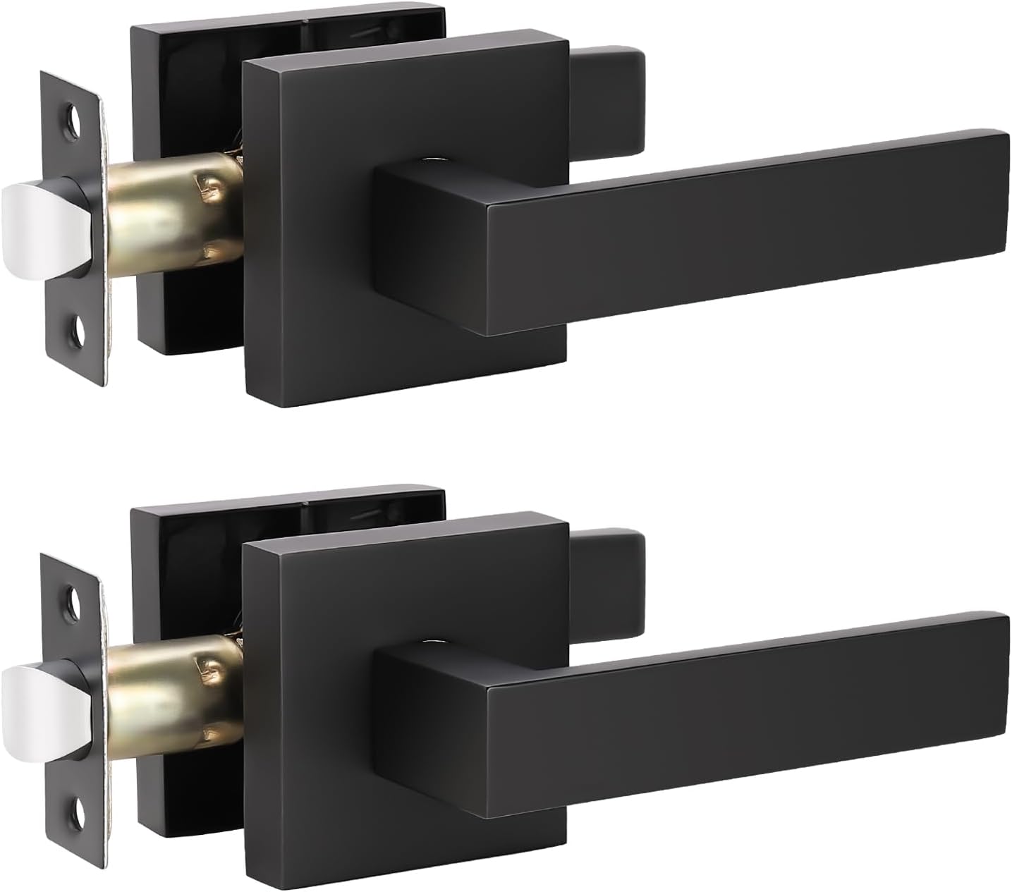 KNOBWELL 2 Pack Premium Matte Black Closet Door Handles Passage Function Heavy Duty Lever Door Handle, Door Handles for Left or Right Handing, Interior Door Handle 2.07 lb One Lever
