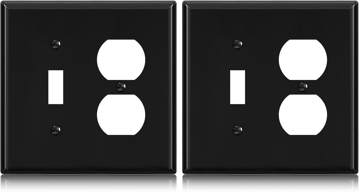 Combination Wall Plate ELEGRP 1-Toggle Light Switch 1-Duplex Receptacle Outlet Combination Wall Plate Cover, Mid-Size 4.88" x 4.94" Unbreakable Thermoplastic Faceplate Cover, UL Listed (2 Pack, black)