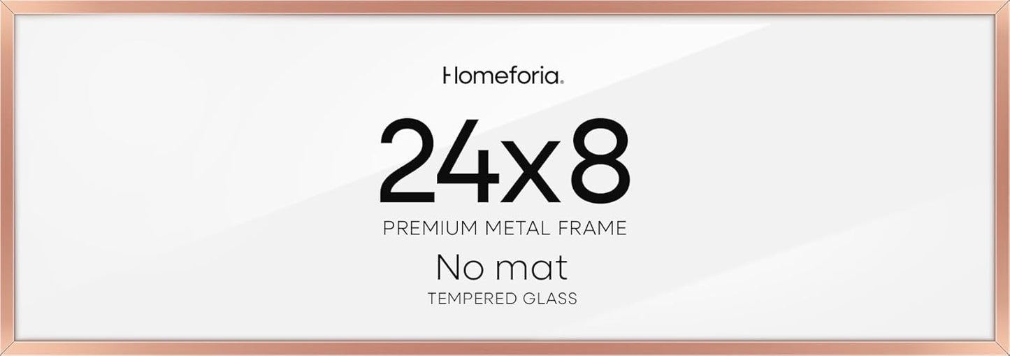 Homeforia 8x24 Panoramic Frame Rose Gold, High End Metal 8 x 24 Picture Frames without Mat, 24x8 Hanging Rose Gold Poster Frames for Wall, 8by24 Display Photo Frame, Tempered Glass, Wall Kit, Set of 1