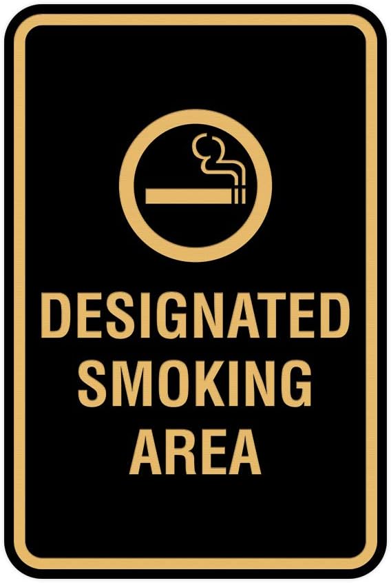 Signs ByLITA Portrait Round Designated Smoking Area Sign with Adhesive Tape, Mounts On Any Surface, Weather Resistant, Indoor/Outdoor Use (Black Gold) - Large