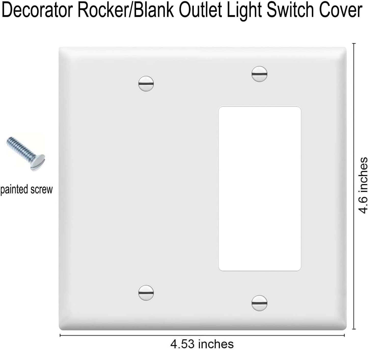 Decorator Rocker/Blank Wall Plates 2-Gang Switch Outlet Electrical Cover Plate Unbreakable Thermoplastic Faceplate for Light Receptacle Outlet Switch, White (2 Pack)