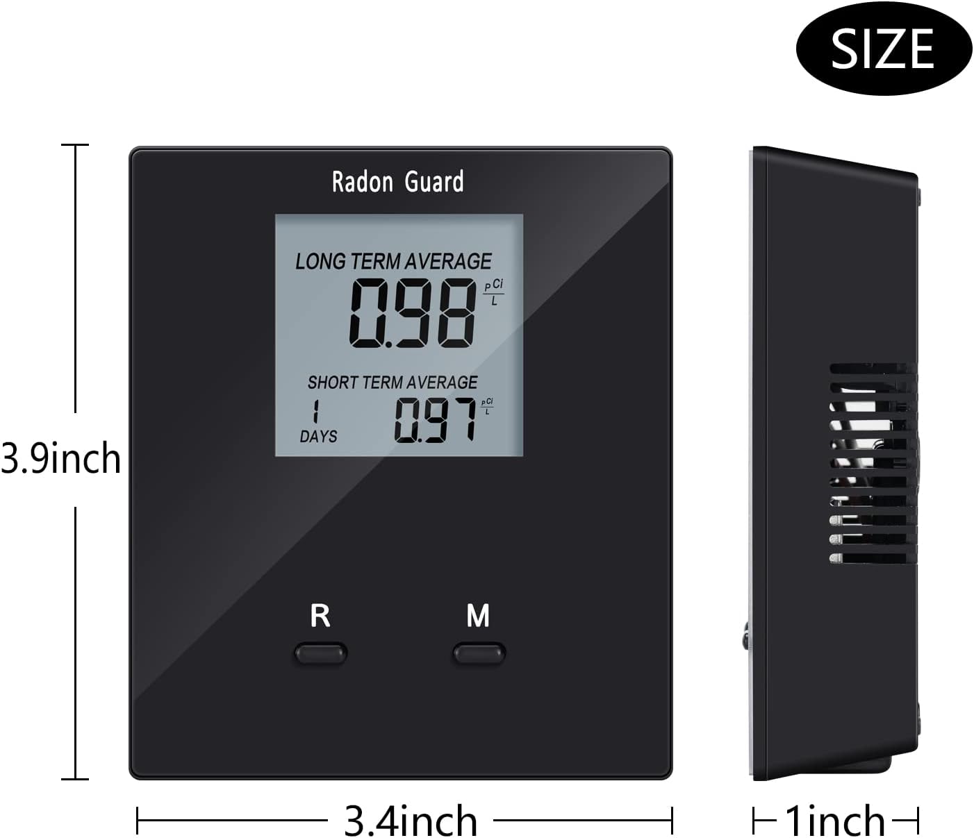 Home Radon Detector, Portable Radon Tester, Long and Short Term Monitor, Monitor Your Home Radon Level, Prevent Radon Exceed, Powered by Rechargeable Battery, Black