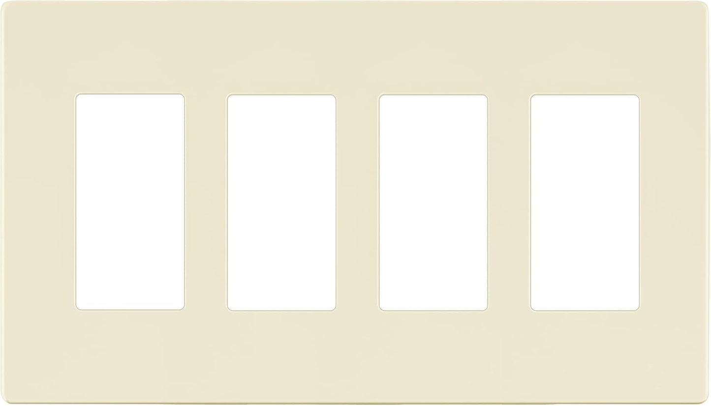 LIDER Matte Finish Decorator Switch Cover, Screwless Wall Plate, Mid-Size 4-Gang 4.88" x 8.58", Unbreakable Polycarbonate Thermoplastic, UL Listed, LSWP-34M-LA, Light Almond