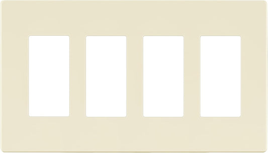 LIDER Matte Finish Decorator Switch Cover, Screwless Wall Plate, Mid-Size 4-Gang 4.88" x 8.58", Unbreakable Polycarbonate Thermoplastic, UL Listed, LSWP-34M-LA, Light Almond