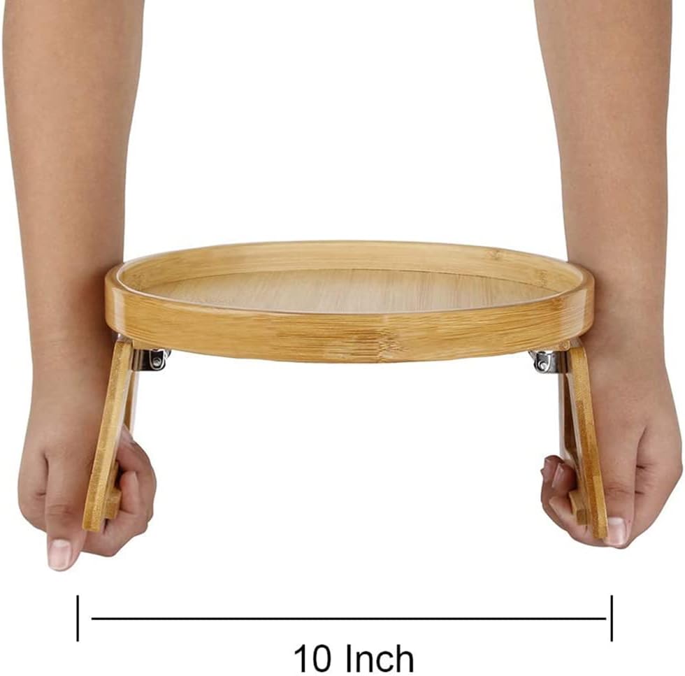 Clip On Tray Sofa Table, Bamboo Couch Arm Tray, Folding Sofa Armrest Tray Table for Drinks, Snacks, Phone & Remote – Portable Clip-On Side Table for Couch, Recliner & Armchair