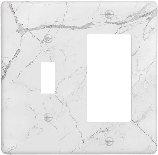 Outlet Covers White Grey Abstract Modern Marble 1 Toggle 1 Rocker Combination Decorative Wall Plate Electrical Switch Plates Light Switch Cover Plate for Bathroom Kitchen Decor