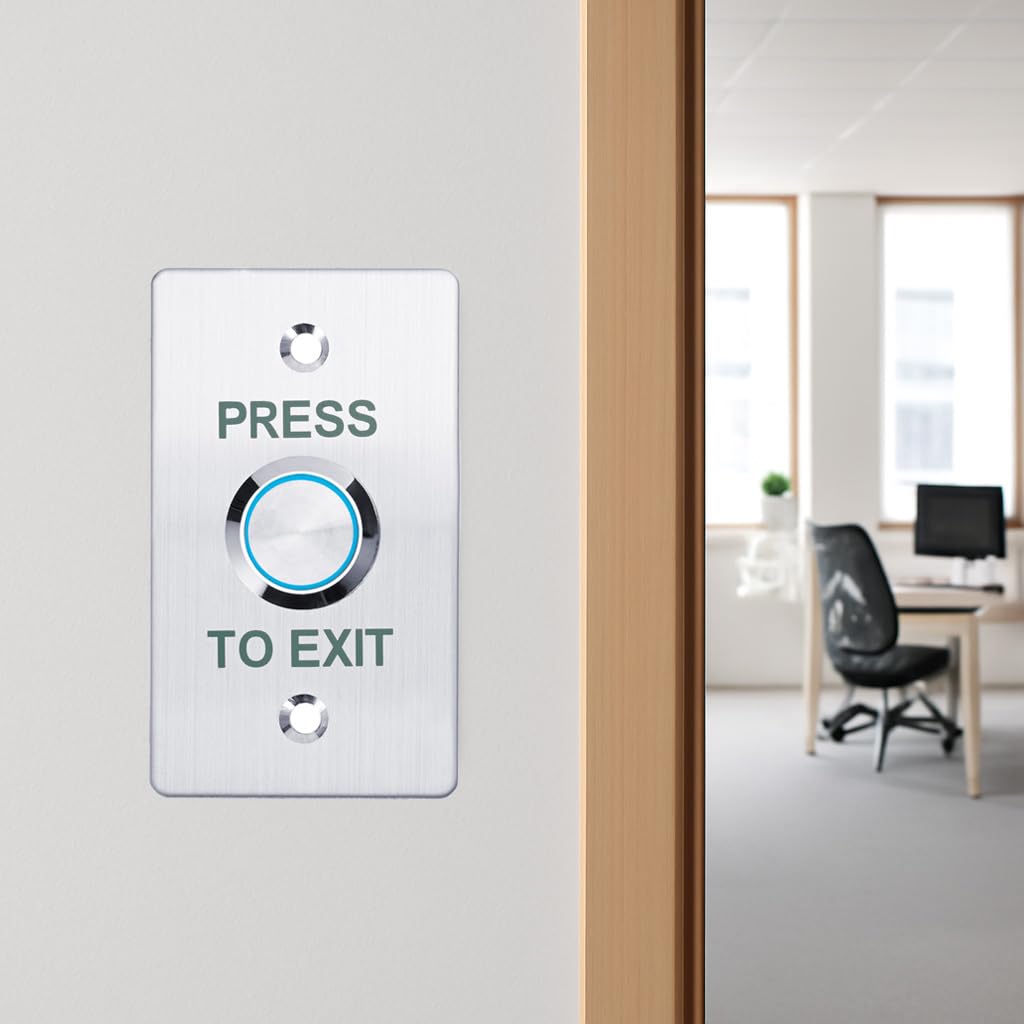 Push to Exit Button，12V DC Push to Exit Switch with LED Light, IP67 Waterproof,NC/NO/COM Outputs, Surface Mount Request-to-Exit Device for Access Control Systems (86X50-B)