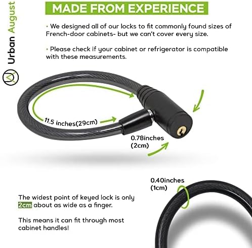 Urban August Child-Proof Refrigerator Lock for Kids & Adults - Lock for French Door Fridge and Cabinet (Small, White, 6 Pack Keyed Alike)