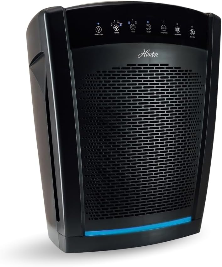 Hunter HP800 Air Purifiers for Home Large Room and Bedroom. True HEPA Air Purifier for Pets, Odors, Allergens, Smoke, Dust, VOC's. 4 Fan Speeds, Quiet Sleep Mode. Cleans 2585 Ft² per Hour. Black