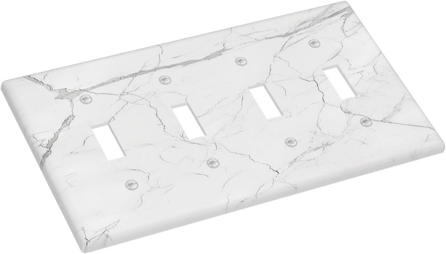 Light Switch Covers White Grey Abstract Modern Marble Quad Toggle Electrical Faceplate 4 Gang Wall Plate Decorative Switch Plates for Bathroom Kitchen Decor