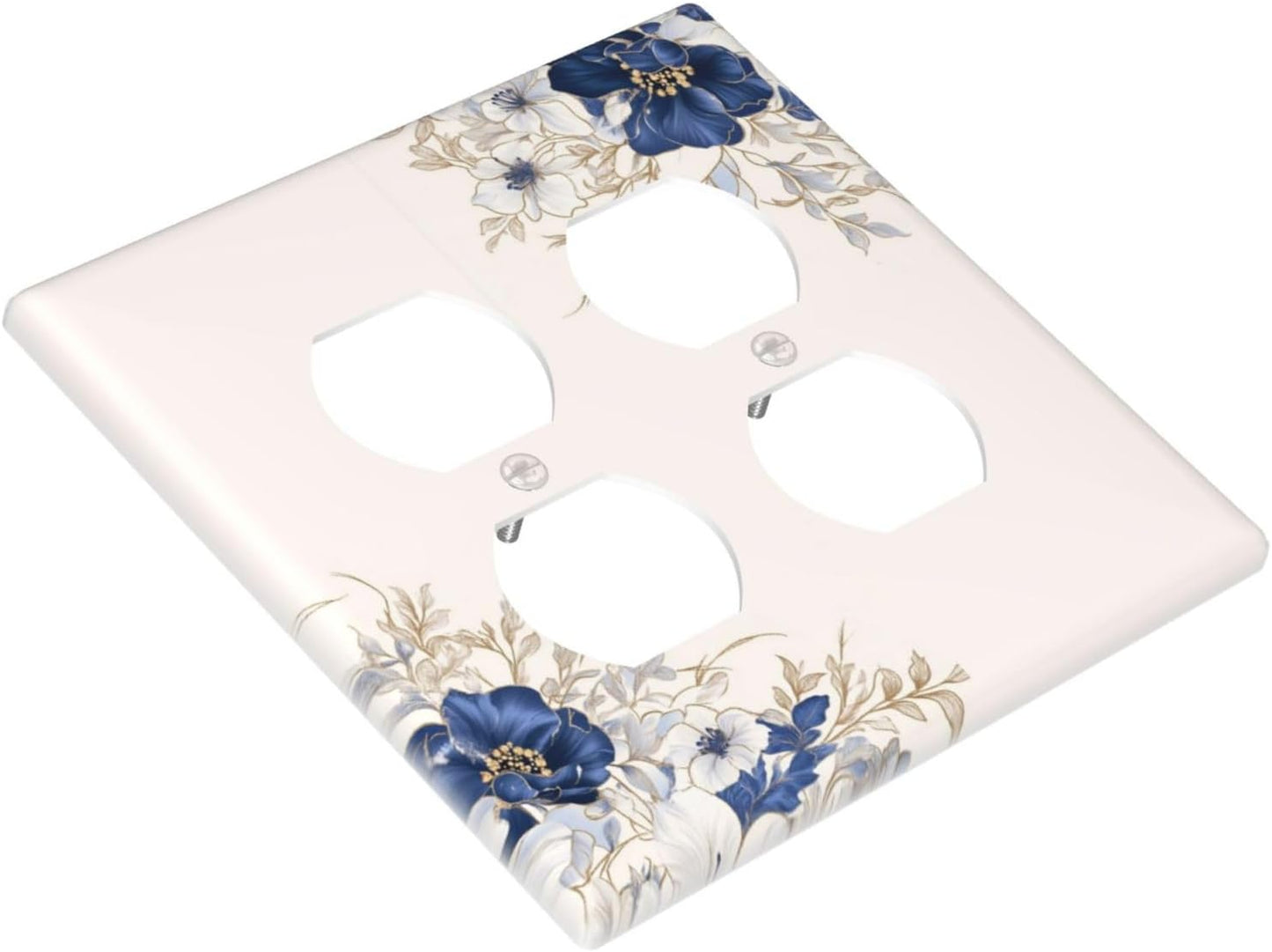 Decorative Outlet Covers Rustic Blue Beige Flower Peony Floral 2 Gang Light Switch Cover Plate Double Duplex Wall Plates for Electrical Outlets Switch Plate Covers for Bedroom Home Decor