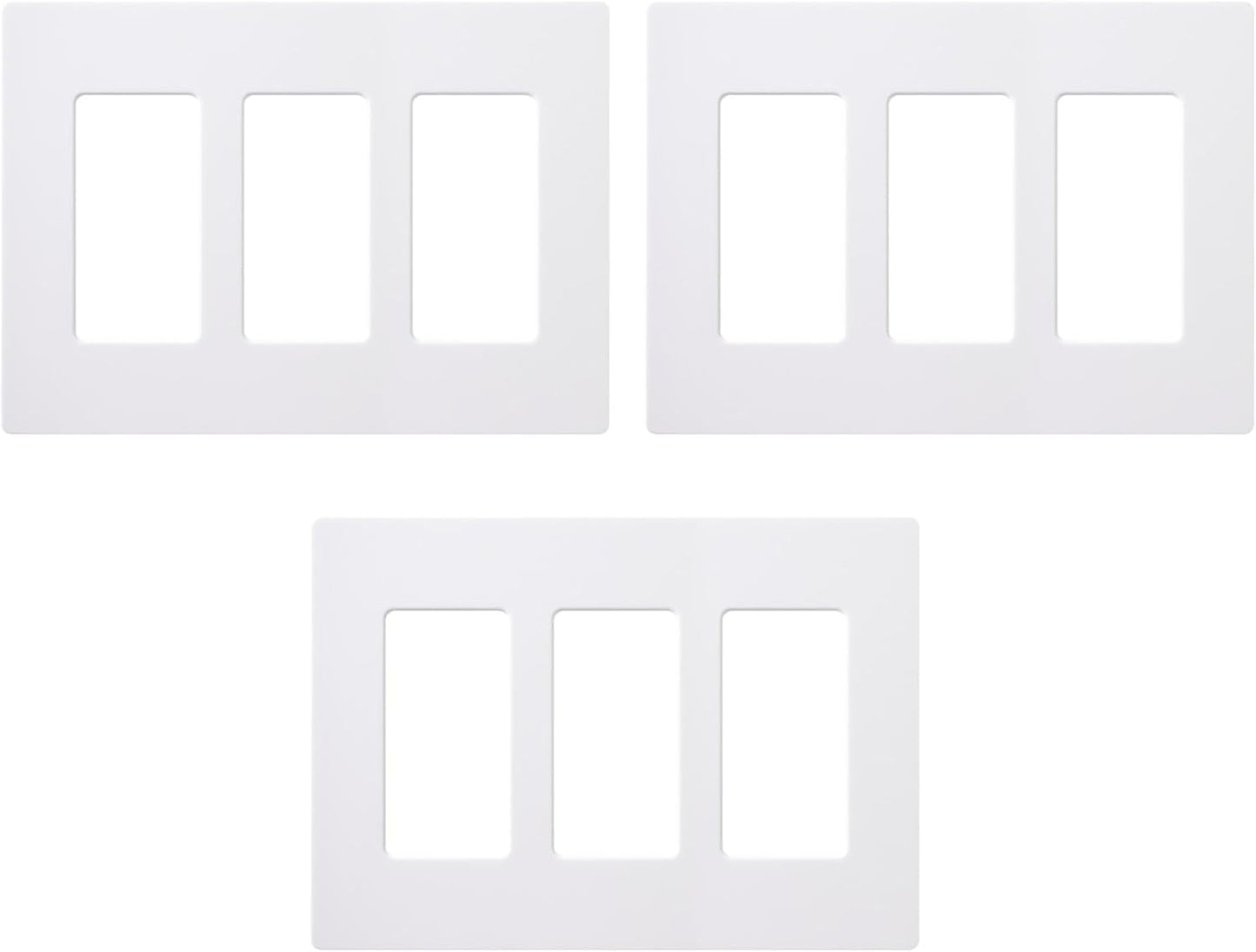 Lutron Claro Light Switch Cover Plate, 3 Gang Wallplate, for Decorator Light Switches, Rocker Light Switch Cover, Outlet Cover, Screwless Switch Plate Cover, Gloss, CW-3-WH-3, White, 3 Pack