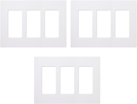 Lutron Claro Light Switch Cover Plate, 3 Gang Wallplate, for Decorator Light Switches, Rocker Light Switch Cover, Outlet Cover, Screwless Switch Plate Cover, Gloss, CW-3-WH-3, White, 3 Pack