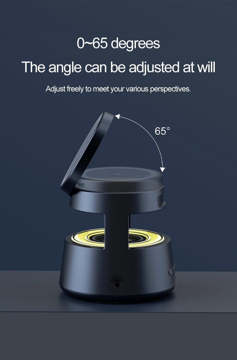 5 in 1 Magnetic Wireless Charger for Phone Earbuds Smart Watch - Bluetooth 5.1 Speaker, Dimmable Night Light, 0-65° Adjustable Angle, Smart Temperature Control, FCC/CE/RoHS Certified