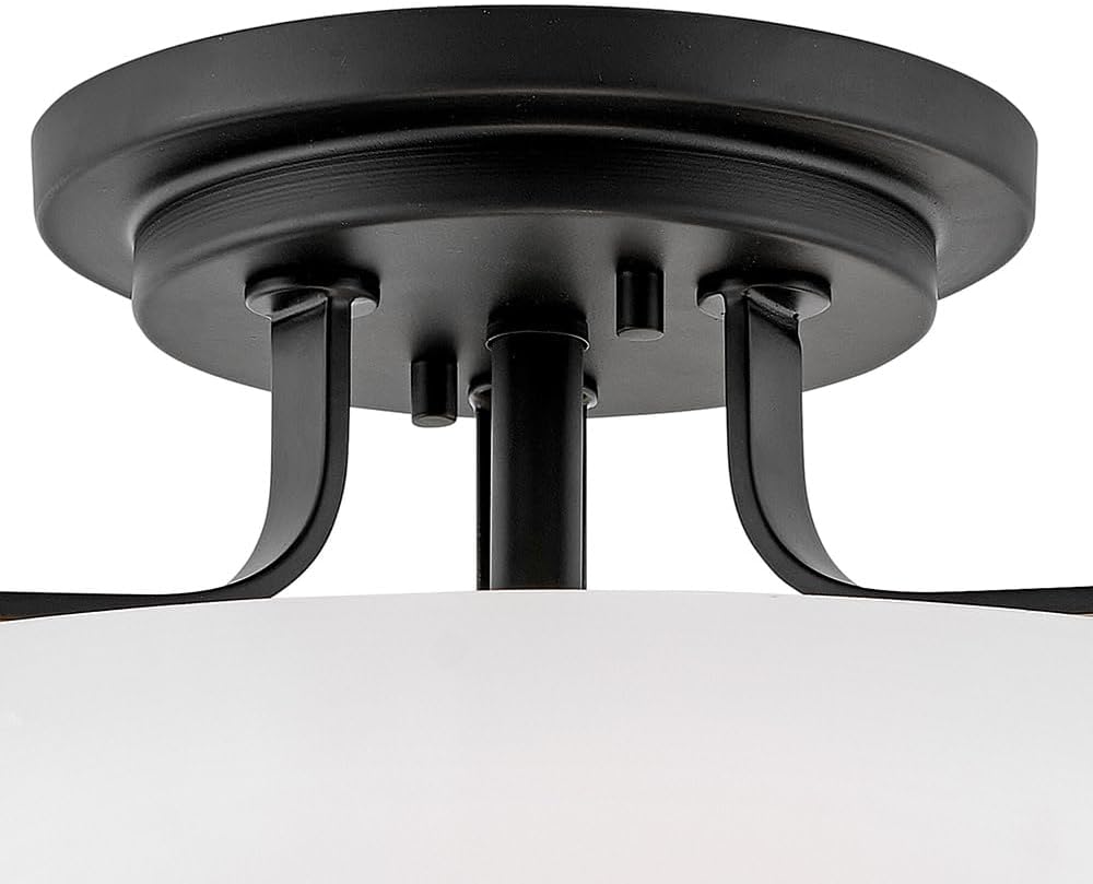 Hinkley Harper 3643BK Large Semi-Flush Ceiling Light - Sleek, Retro Style - Black + Etched Opal Glass