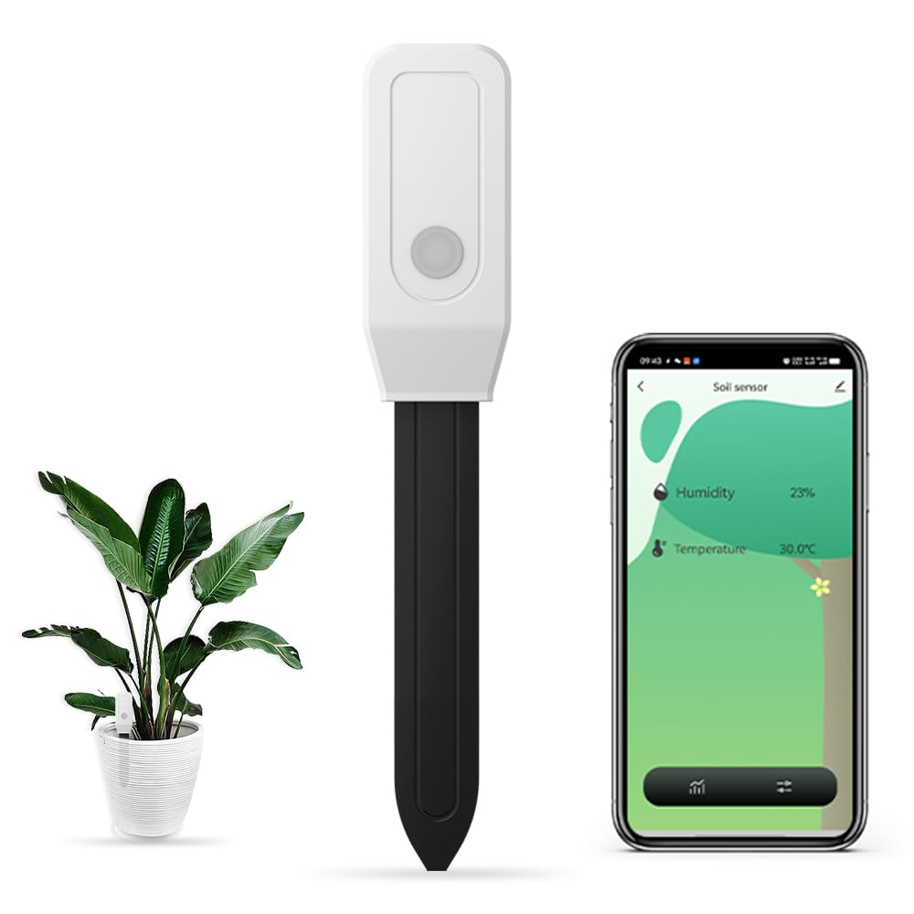 Smart Soil Tester Sensor,2.4G WiFi Humidity Meter and Temperature Tracker for Indoor Plants and Gardening, Real-time Notifications and app Control by Tuya/Smart Life,No Hub Required