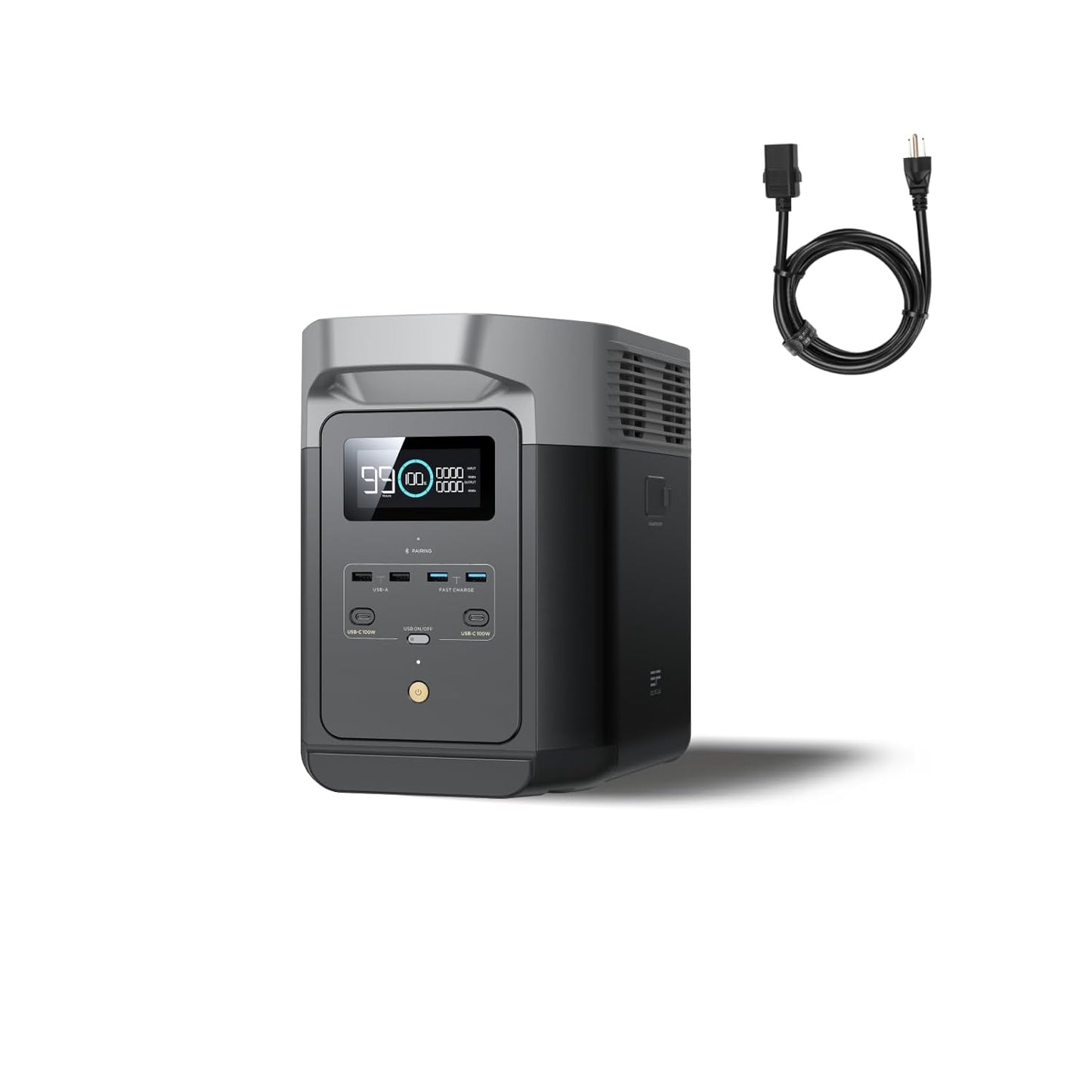 EF ECOFLOW Portable Power Station DELTA 2, 1024Wh LiFePO4 Battery, 1800W AC/100W USB-C Output, Solar Generator for Home Backup Power (Solar Panel Optional), Camping & RVs (AC Cable Included)