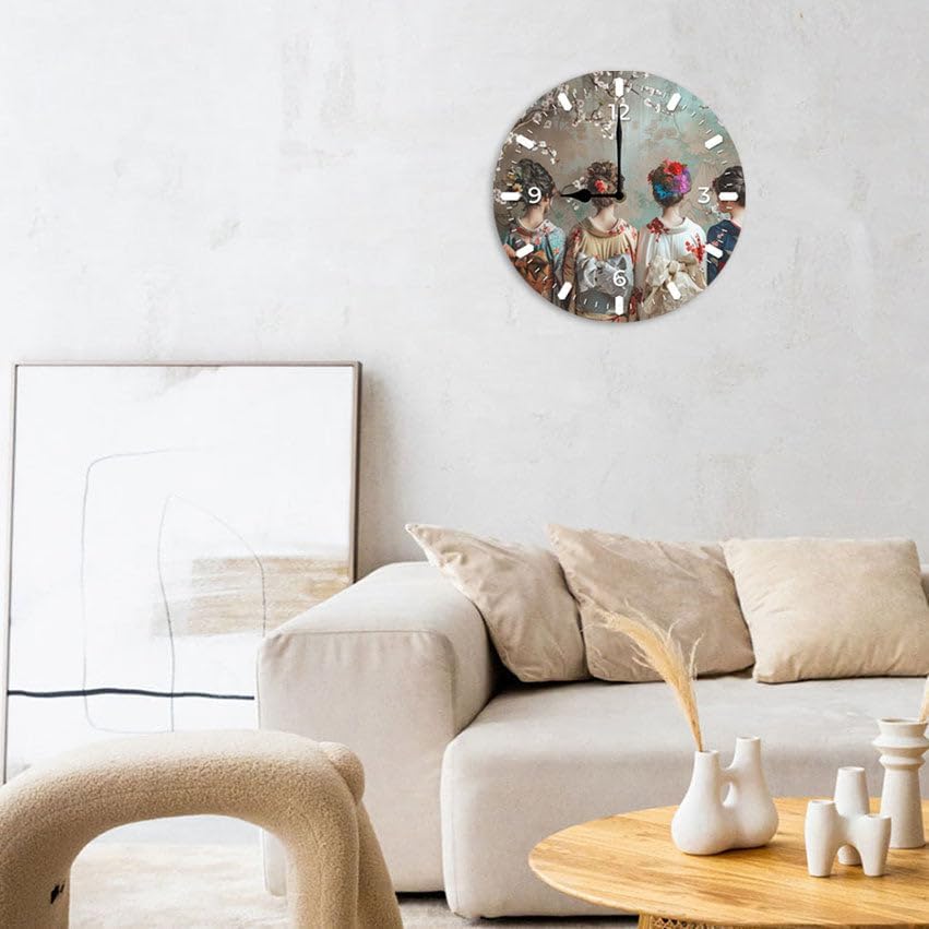 10 in Elegant Kimono Beauties -6 Wood Wall Clock – Digital Time Display, Smart Home Compatible for Bedside or Workspace