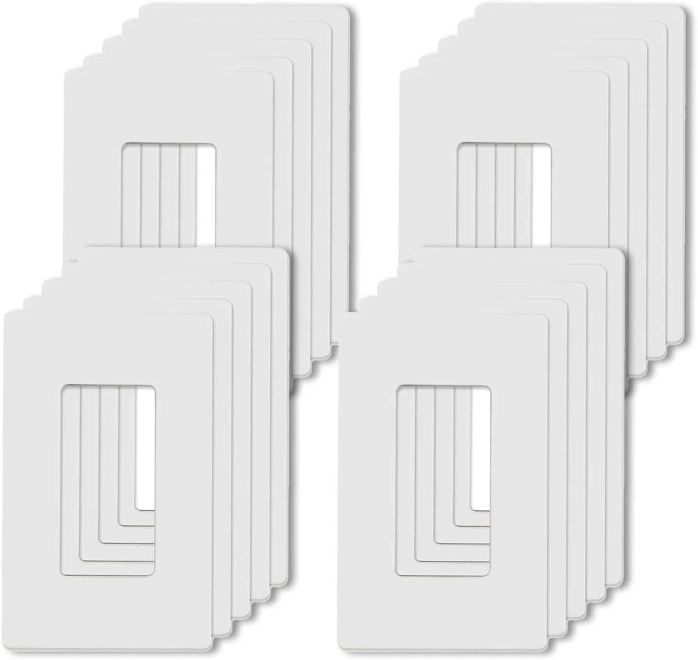 1-Gang Screwless Decorator Wall Plates, Child Safe Standard Size Outlet Cover, Unbreakable Polycarbonate Thermoplastic,Glossy White, 20 Pack,UL Listed