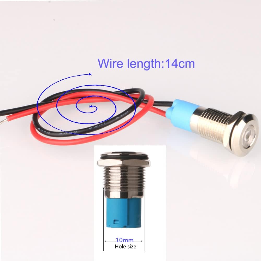 5pcs 10mm LED Metal Indicator Light AC/DC 12-24V Waterproof Signal Lamp Pilot Dash Directional with Wire(Green)
