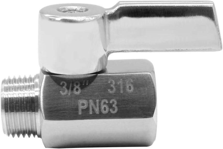 Beduan Mini Ball Valve Stainless Steel(316) 3/8" NPT Male x NPT Female Mini Ball Shutoff Valve