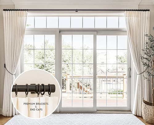 BlastHome® Non-Adjustable Luxury Extra Long Curtain Rod, 1 ¼” Rod Set, 17 foot Fixed Length (Four Rods Connect for a Seamless Look), Brushed Dark Brown