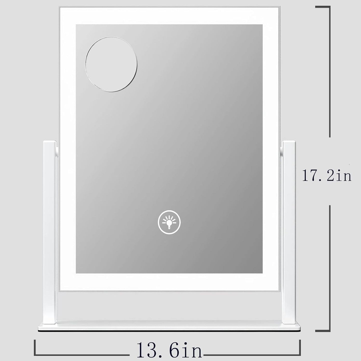 Lighted Makeup Mirror, 17.2"x13.6" Hollywood Vanity Mirror with Lights, Three Color Modes, Smart Touch Control, 360°Rotation,with 5X Magnifying Glass