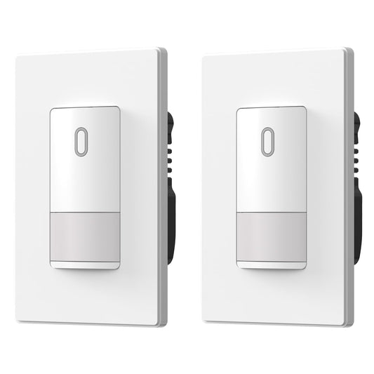 ELEGRP Matte White Single Pole Occupancy Motion Sensor Light Switch, Need Neutral Wire, 120° Sensor Coverage PIR Infrared Motion Activated, for CFL/LED/MLV/INC/HAL/Fan, UL,2 Pack