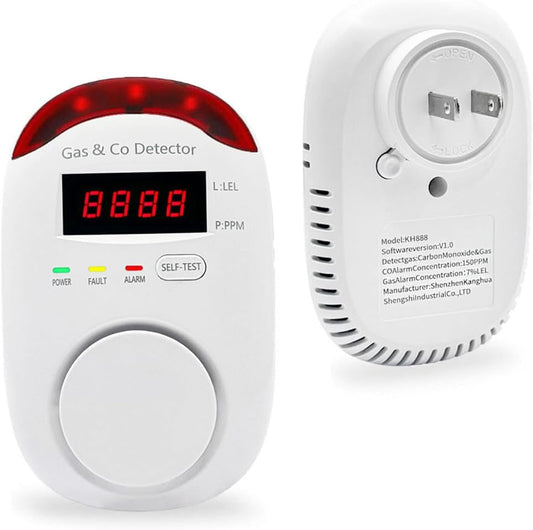 Combination Gas & Carbon Monoxide Detectors, Plug in Carbon Monoxide and Natural Gas Detector for Home, 2 in 1 CO Detector & Combustible Gas Detector with Light & Voice Warning(1 Pack)