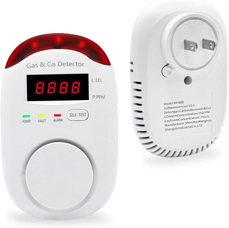 Carbon Monoxide and Natural Gas Detector, WESHLGD Plug in Carbon Monoxide & Gas Combination Detectors, 2-in-1 CO Detector and Combustible Gas Detector with Digital Display, Easy to Install(3 Packs)