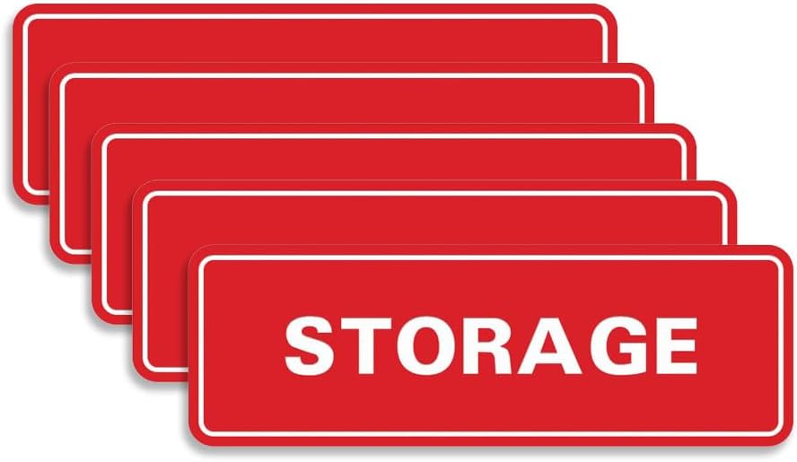 Standard STORAGE Door/Wall Sign -Red - Small (5 Pack)