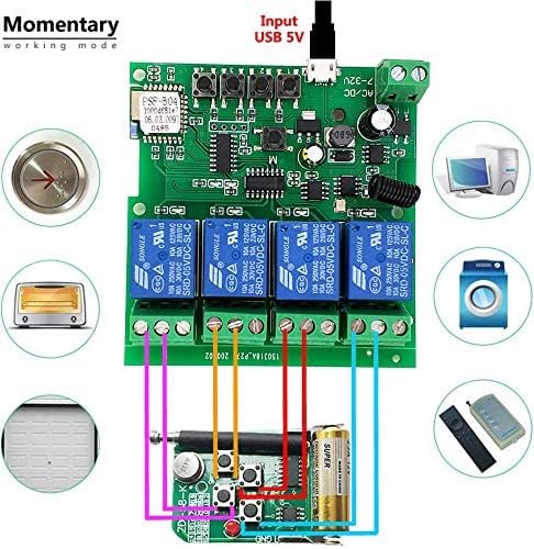 4 channelsWiFi Wireless Smart Switch Inching Self-locking Relay Module, be applied to access control Tuya SmartLife APP,DIY WIFI Garage Door Opener With 433 MHz RF remote control