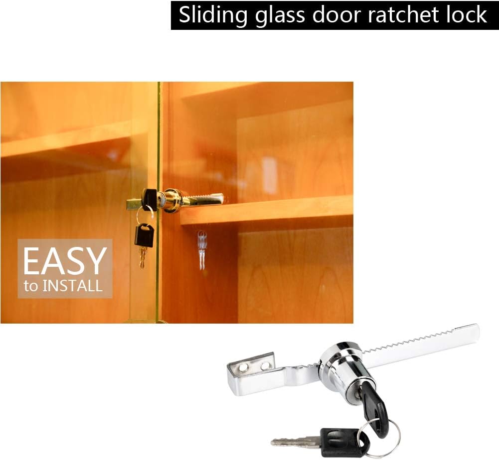 Sliding Glass Door Lock Display Case Lock Ratchet Lock with Chrome Finish, Security, Keyed Alike Showcase Display (2 PC)