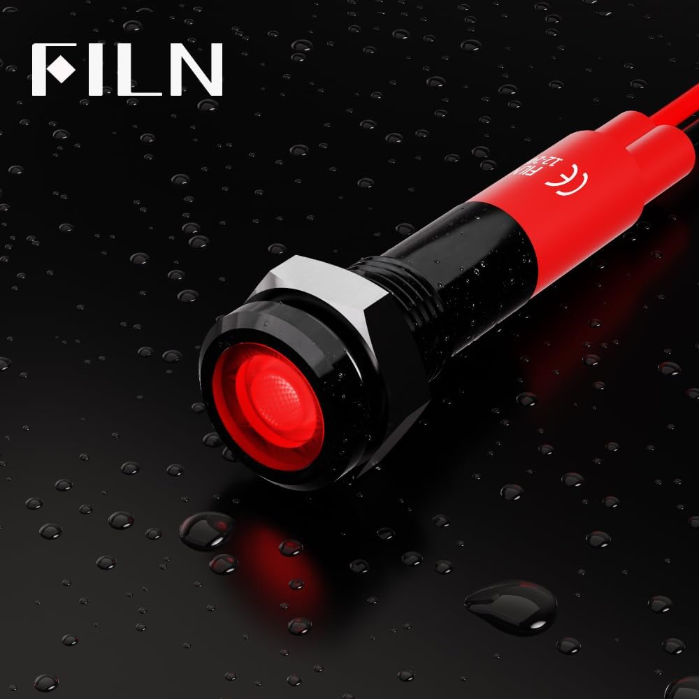 Indicator Light 10pcs 6mm 1/4" AC 12-24V Metal LED Waterproof Signal Lamp Pilot Dash Directional Car Truck Boat with Wire(Red 12V-24V)