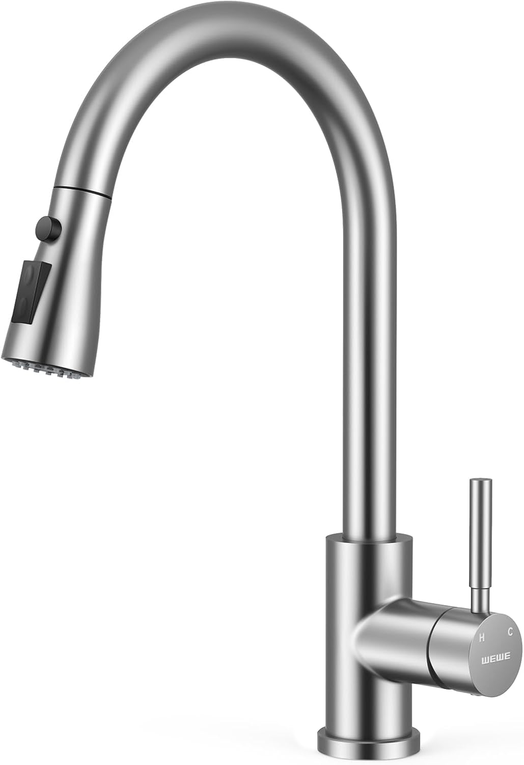 WEWE Kitchen Faucets with Pull Down Sprayer, Stainless Steel Single Handle 1 Hole for Family Kitchen Commercial Camper Laundry Rv Bar, Leak-Proof Brushed Nickel Bar Sink Faucet