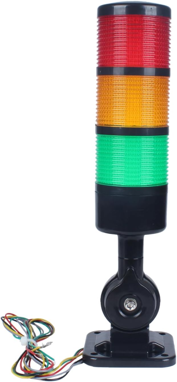 Led Signal Tower Stack Lights, Industrial Signal Warning Lights, Column Tower Lamp with Rotatable Base, Steady/Flashing Switchable, 110V 220V AC(3-Layer, no Buzzer) Black
