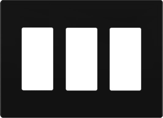 LIDER Matte Finish Triple Decorator Switch Cover, Screwless Wall Plate, Mid-Size 3-Gang 4.88" x 6.77", Polycarbonate Thermoplastic, UL Listed, LSWP-33M-BK, Black