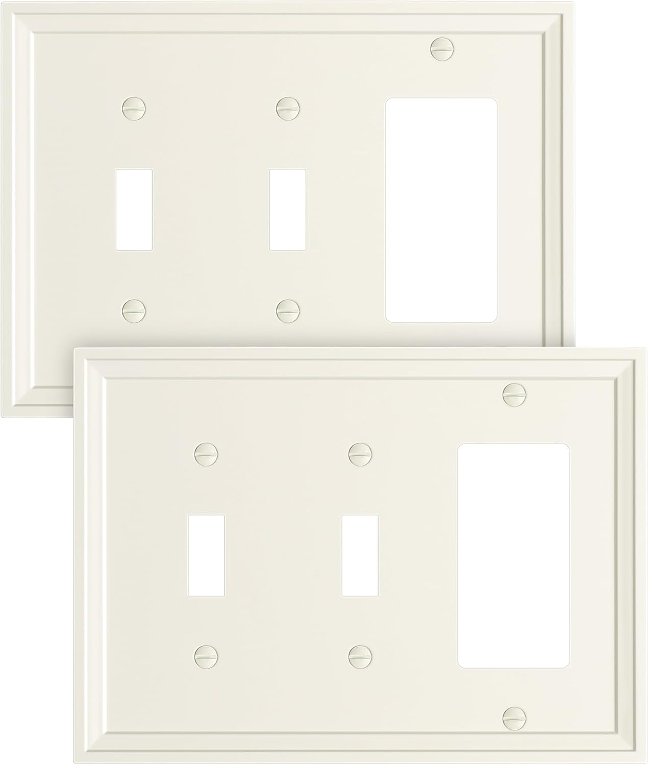2-Pack Combo Decorator/Double Toggle Light Switch Cover Plate, Light Almond Modern Decorative Electrical Outlet Covers, Bamboo Fiber Wall Switch Plates and Outlet Covers