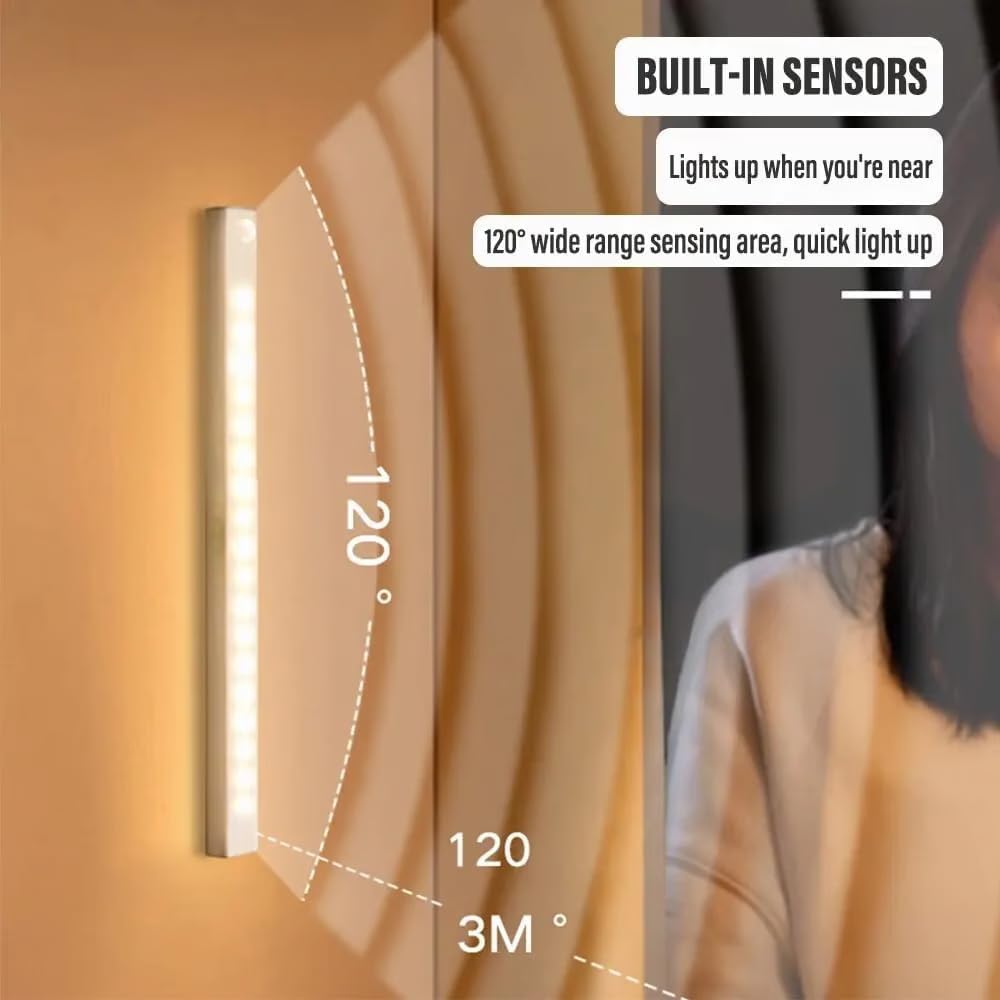 Punch-Free Smart Sensor Magnetic Rechargeable LED Lights, Motion Sensor Light Indoor for Stairs, Wardrobe, Cabinet (4PCS White Light,30cm/11.81in)