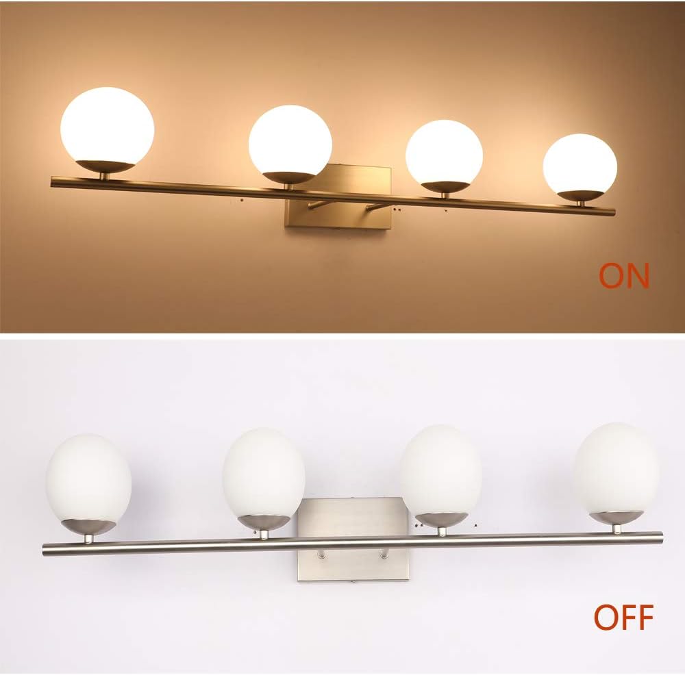 New Bathroom Vanity Light Fixtures 4 Lights Brushed Nickel Glass Shade Modern Wall Bar Sconce Over Mirror（(Exclude G9 Bulb)