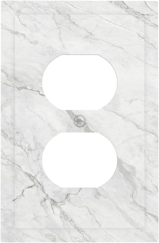 Outlet Covers Marble Granite White And Grey 1 Gang Duplex Electrical Receptacle Faceplate Light Switch Cover Wall Plate Decorative Switch Plates for Home Bedroom Decor
