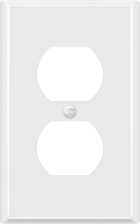 ENERLITES Duplex Receptacle Metal Wall Plate, Outlet Cover, Corrosion Resistant, Standard Size 1-Gang 4.50" x 2.76", Powder Coated Stamped Steel, 7721-WG, White Gloss