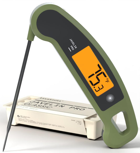 Lavatools Javelin® PRO Classic Ultra-Fast 2-Second Professional Digital Instant Read Meat Thermometer for Grill and Cooking, Auto-Rotating Backlit Display, IP65 Water Resistant – Olive
